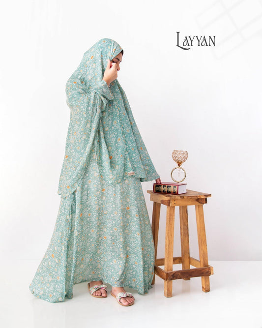Hajj Abaya - light turquoise floral image 0